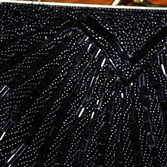 Black Beaded Formal Evening Purse Shoulder Bag - Picture 4 of 6